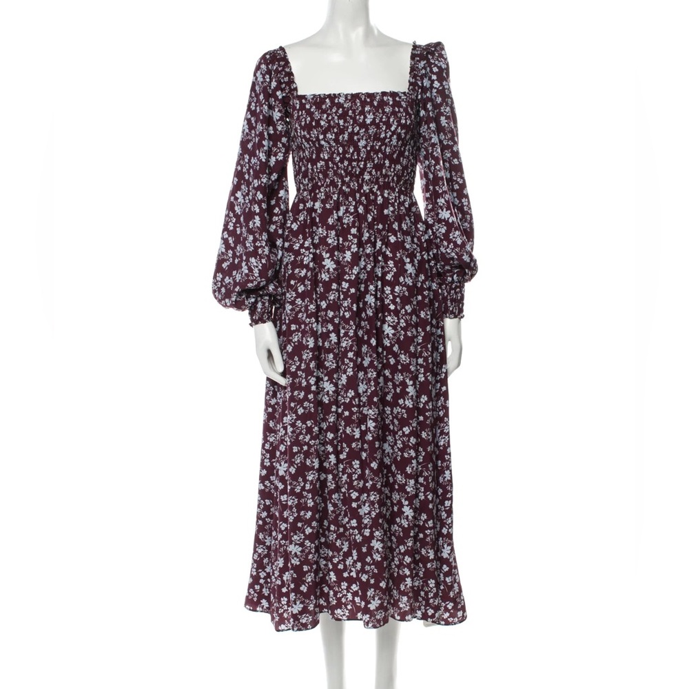 Burgundy Blue Floral Smocked La Ligne Dress - size XL